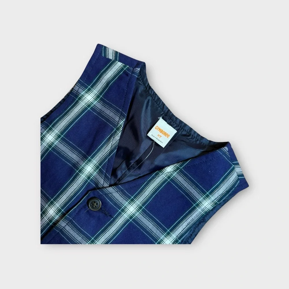 Gymboree 2015 Blue & Green Holiday Plaid Vest